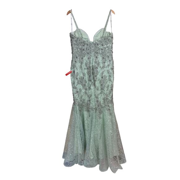 Mac Duggal NWT Green Embellished Sleeveless Plunge Neck Trumpet Gown Size 10 - Picture 4 of 12